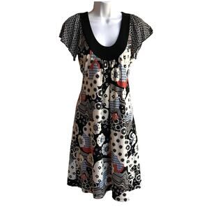 Gibson Semi-fitted Y2K Stretch Scoop Neck Pullover Dress w Floral Print size M